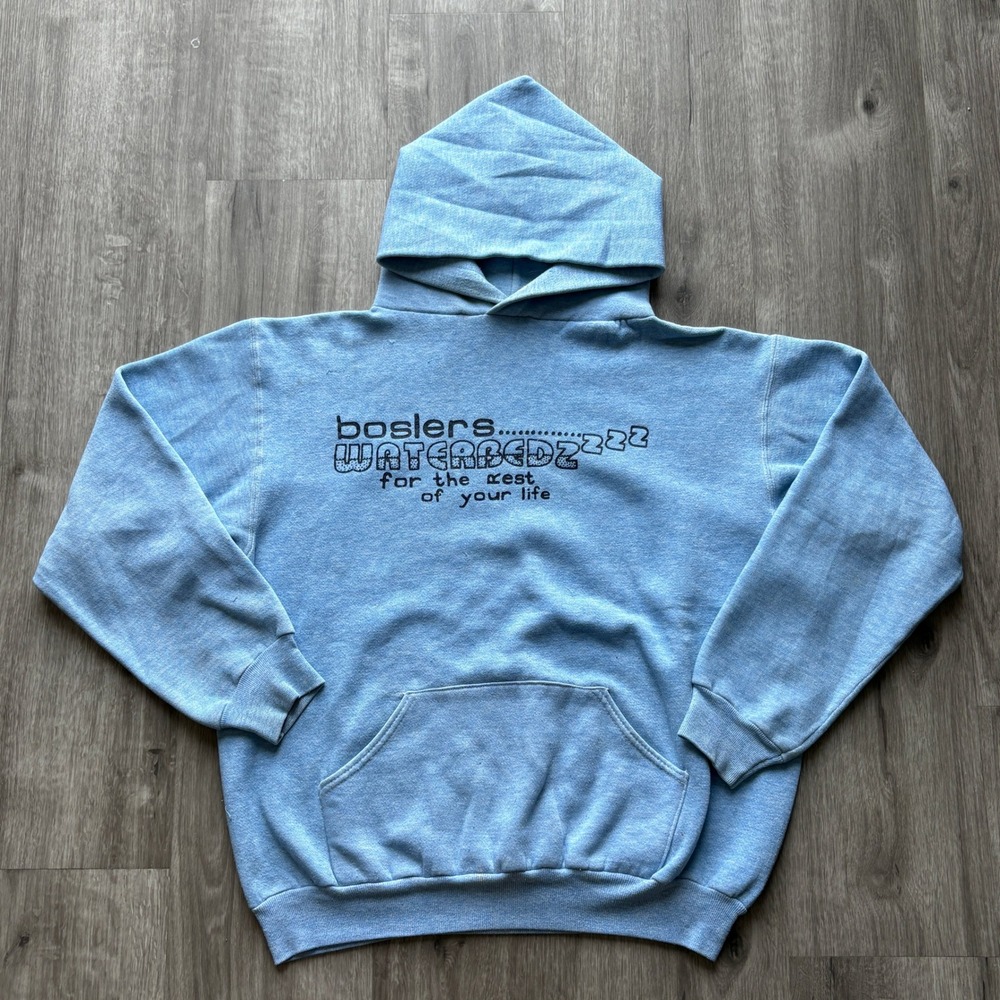 Vintage 70s Russell Athletic Gold Tag Boslers Waterbedz Hoodie Blue Mens Medium